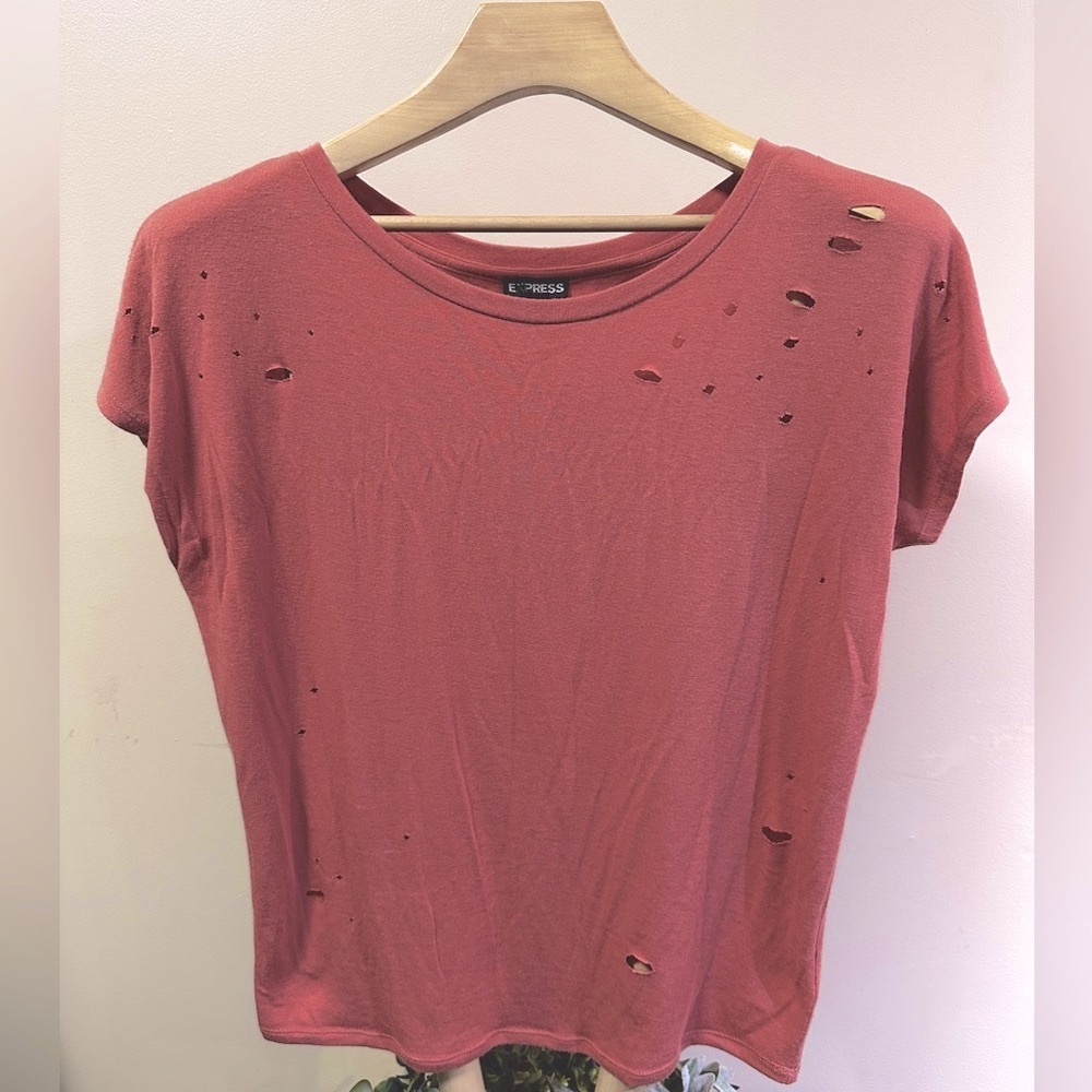 Express Pink Distressed Short Sleeve Crewneck T-Shirt Women’s XS Casual Tee